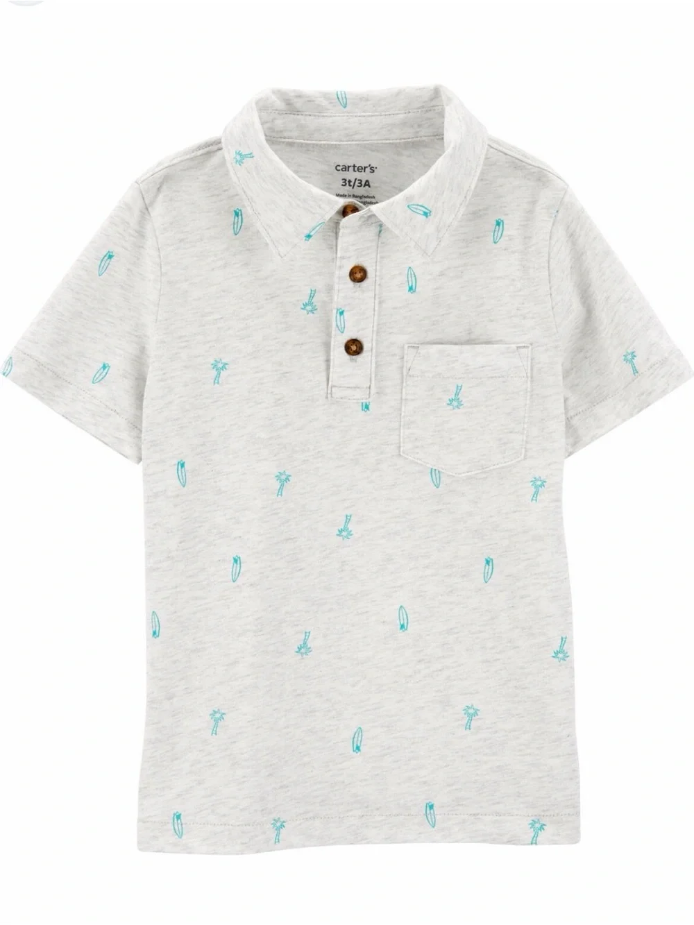 Carter's Heather Gray Polo Tee with Teal Surf Motif